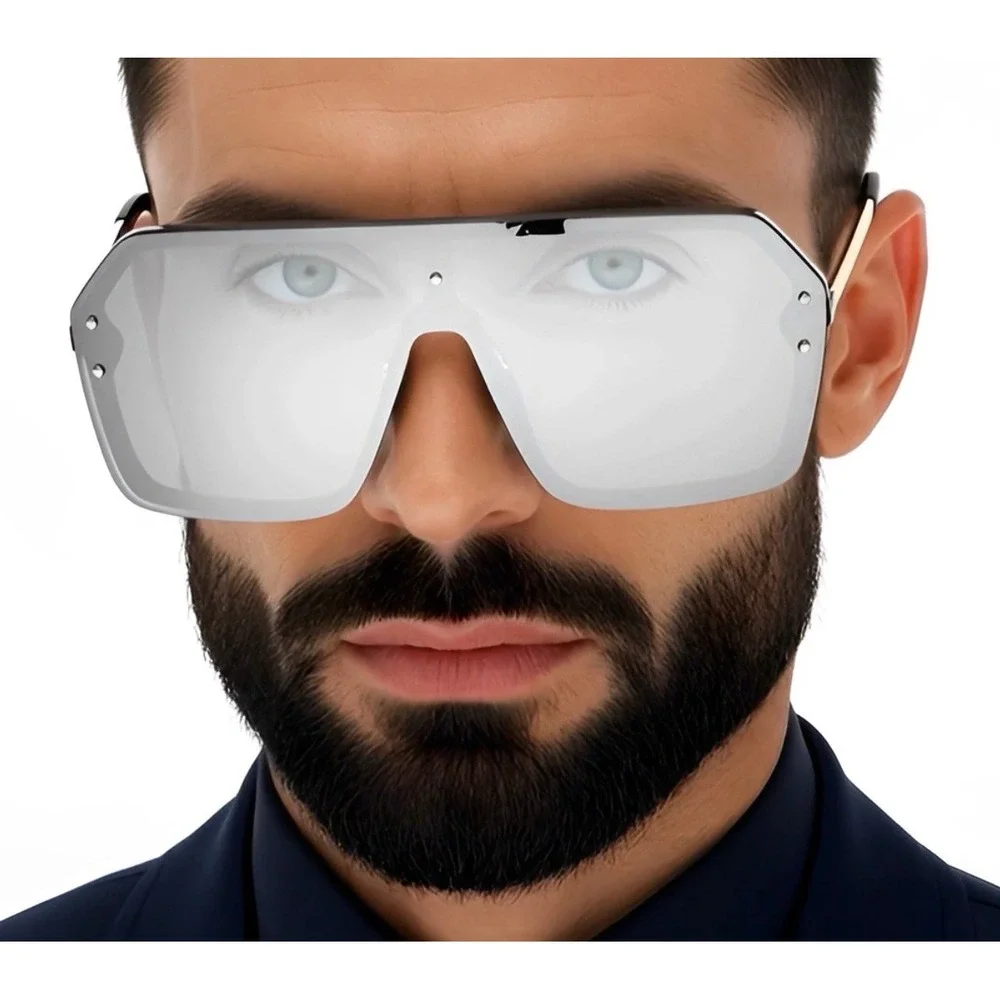 Sunglasses Men Silver‎ Mirrored Lens Fashion Rimless Retro Beach Street Wear New